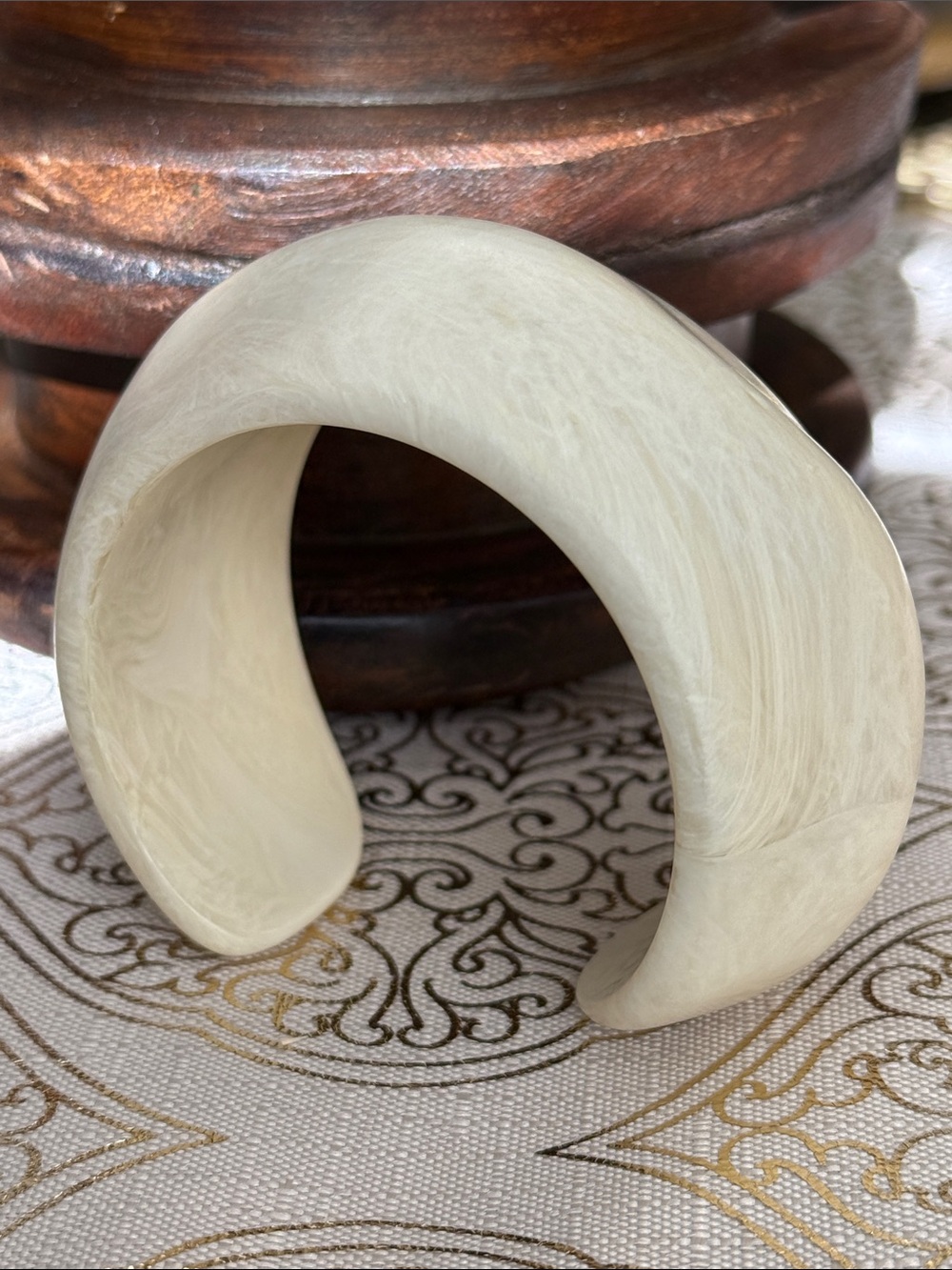 Wide Cream Resin Bangle Bracelet